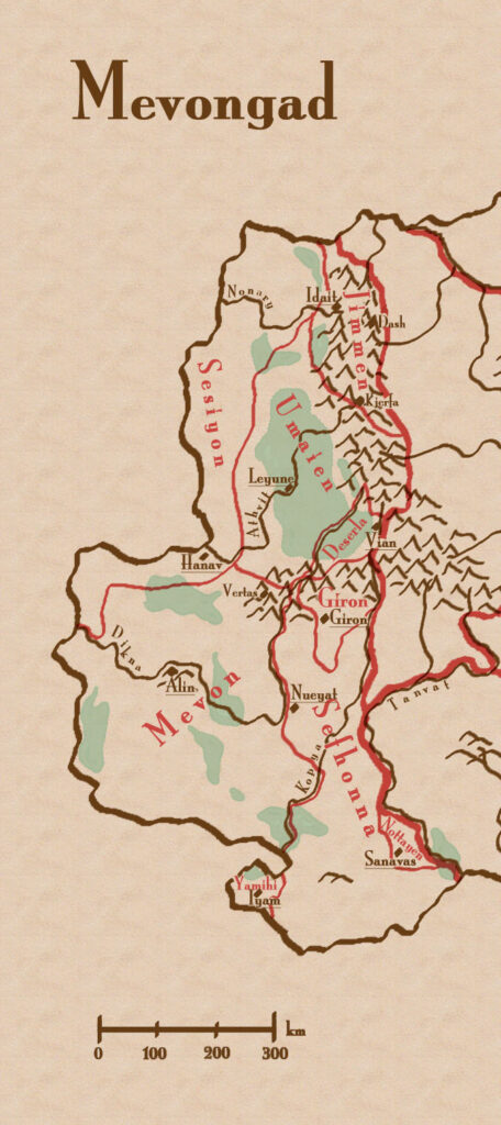 Eine Karte des Landes Mevongad.