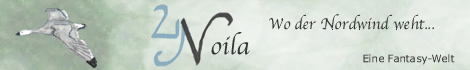 Banner: Eine fliegende Gans vor grünlichem Hintergrund. Daneben steht: Noila, wobei ein Teil des N auch für den erfundenen Buchstaben N in Nasdewíntal steht, sowie: Wo der Nordwind weht ... eine Fantasy-Welt.