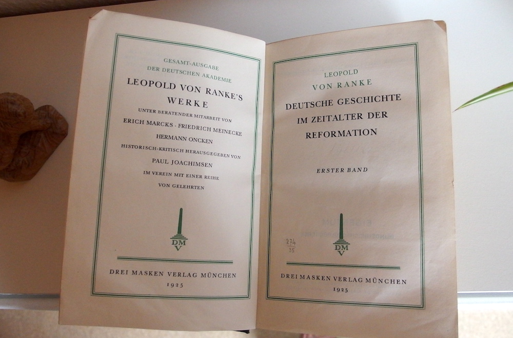 Die Titelseite von "Deutsche Geschichte im Zeitalter der Reformation" mit grün gedruckten Details.